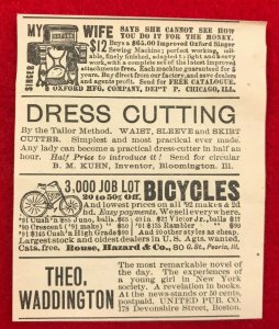 1892 Oxford Singer Sewing Machine / Dress Cutting Victorian Print Ad 2V1-103