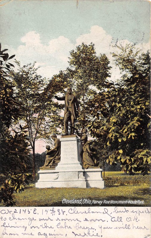 Cleveland Ohio 1910 Postcard Harvey Rice Monument Wade Park