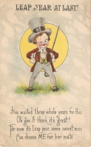 Comic Little Boy. Leap Year at Last! Humorous vintage American PC