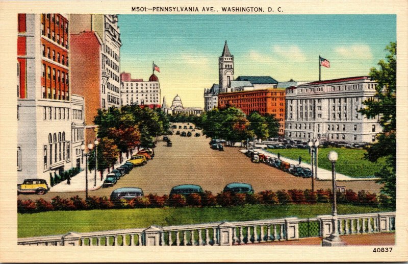 Vtg 1930s Pennsylvania Avenue Nations Capitol Washington DC Linen Postcard