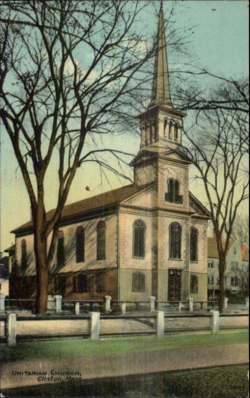 Clinton MA Unitarian Church c1910 Postcard