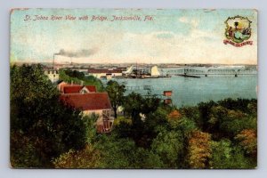 ST. JOHNS RIVER VIEW WITH BRIDGE JACKSONVILLE FLORIDA POSTCARD (c.1910)