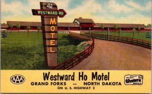 Linen Postcard Westward Ho Motel U.S. Highway 2 Grand Forks, North Dakota