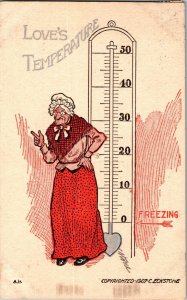 Old Woman and Thermometer, Love's Temperature c1908 Humor Vintage Postcard I47
