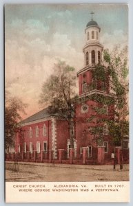 Handcolored~Alexandria Virginia~Christ Church Bldg Street View~Vintage Postcard