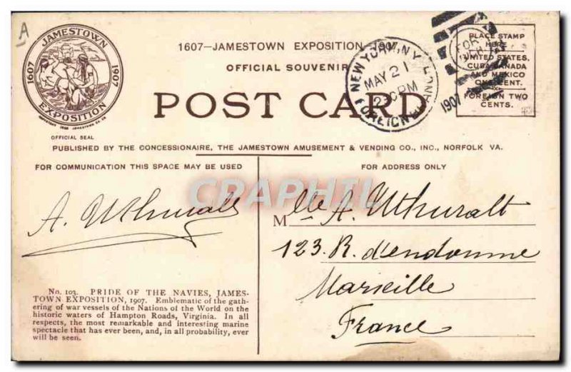 Postcard Old Ship Pride of the Navies Jamestown Exposition 1907