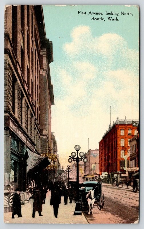 Seattle Washington~Fifth Avenue~Trust Co~Drug Store~Billiards~White Horse~1911 