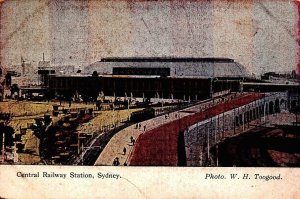 CENTRAL RAILWAY STATION TRAIN DEPOT SYDNEY AUSTRALIA POSTCARD (c. 1910)