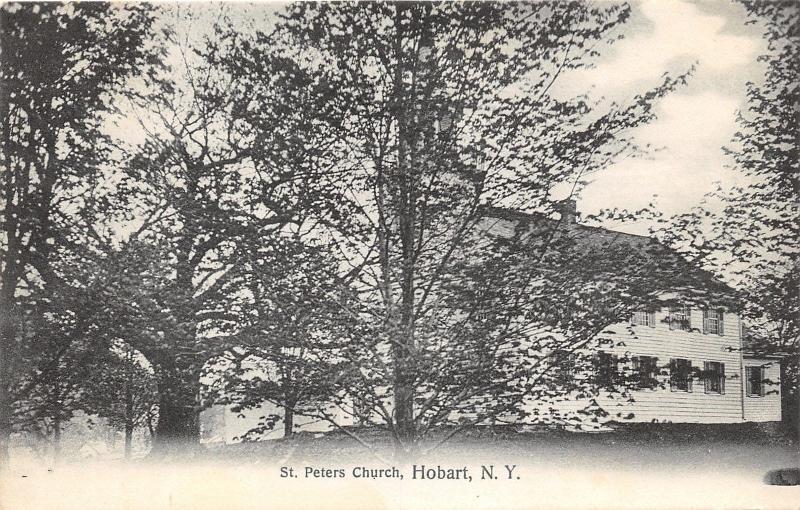 Hobart New York~St Peter's Church Behind Trees~c1910 B&W Postcard