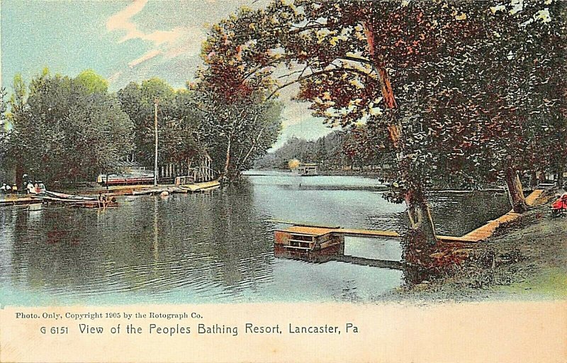 LANCASTER  PA~PEOPLES BATHING RESORT~1908 ROTOGRAPH TINTED PHOTO POSTCARD