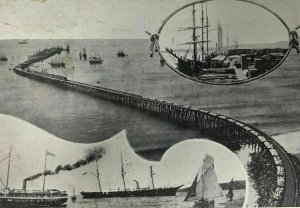 c. 1906 Longest Wharf in the World Port Los Angeles CA Postcard