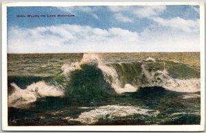 MI-Michigan, High Waves Crashing Against The Shore On Lake Michigan, Postcard