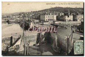 Old Postcard Honfleur Harbor and Yacht Cote Saint Leonard