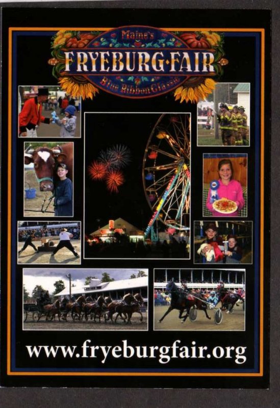 ME Fryeburg County Fair Horse Racing Ferris Wheel Maine Postcard Amusement Park