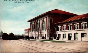 Postcard Rio Grande and Western Pacific Railroad Depot in Salt Lake City, Utah