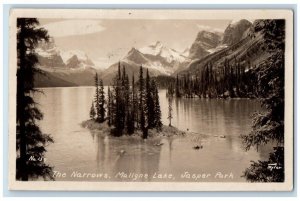 1939 The Narrows Maligne Lake Jasper Park Alberta Canada RPPC Photo Postcard