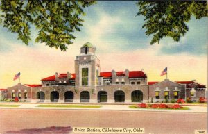 Oklahoma City, OK Oklahoma  UNION RAILROAD STATION Train Depot ca1940's Postcard