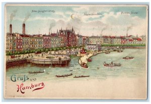 c1905 Hello from Hamburg Boat Scene Hold To Light HTL Unposted Antique Postcard