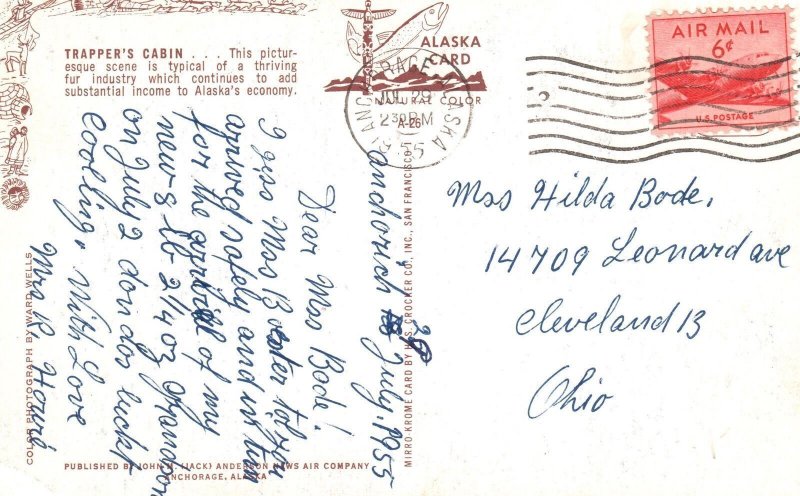 Vintage Postcard 1955 Trapper's Cabin Picturesque Scene Alaska John M. Anderson