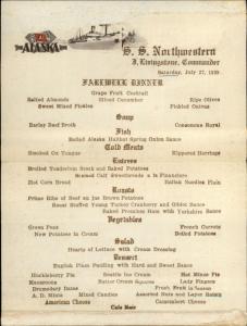 Alaska Steamship Co 1929 Farewell Dinner Menu SS Northwestern Postcard