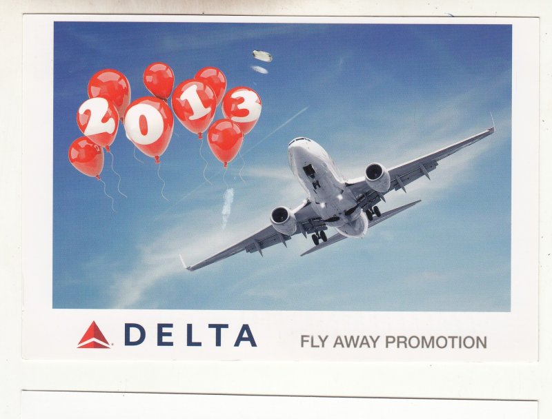 P3155 vintage postcard delta airlines jet in flight 2013 fly away promotion