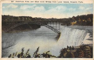 American Falls and steel arch bridge from Luna Island Niagara Falls Unused 