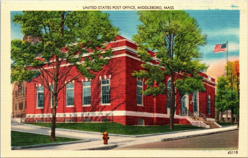 United States Post Office Middleboro Massachusetts MA Linen Postcard VTG UNP 