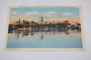 Madison and the Wisconsin State Capitol from Lake Monona Madison WI Postcard