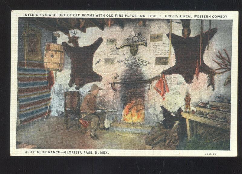 GLORIETA PASS NEW MEXICO OLD FIRE PLACE INTERIOR VIEW VINTAGE POSTCARD