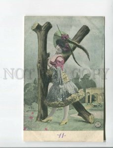 472021 ALPHABET Letter K Fashion DANCER Huge HAT plumage Vintage postcard