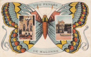 Greetings from Malonne Belgium butterfly mosaic multi views Vintage postcard