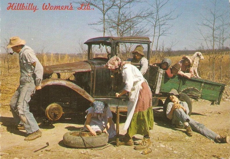 Hillbilly Women's Lib. Country scene Modern Amerixcan photo postcard