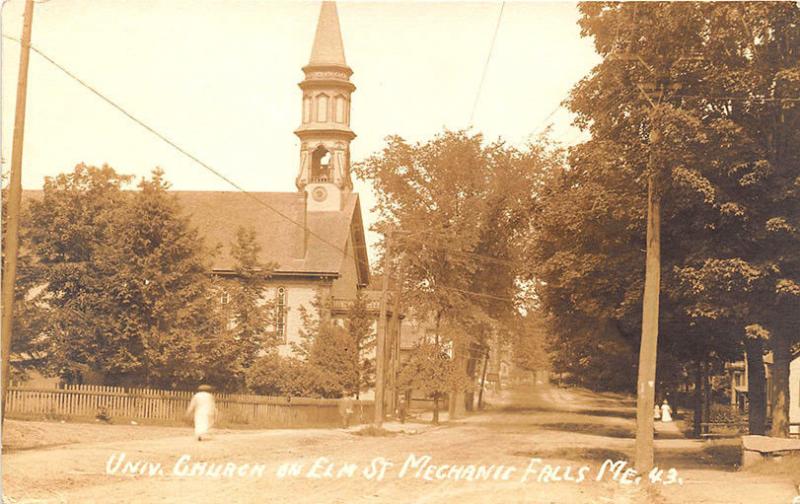 Mechanic Falls ME Universal Church Elm Street 1912 RPPC Postcard