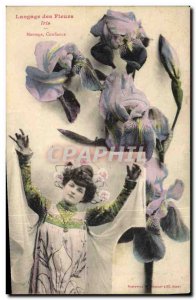 Old Postcard Fantasy Flowers Iris language