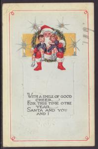 Christmas,Children,Santa,Wreath Postcard