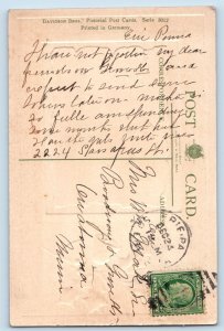 Christmas Postcard House Winter Scene Bell Berries Embossed c1910's Antique