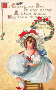 Merry Christmas Girl With Big Hat Muff Antique Postcard K41580 