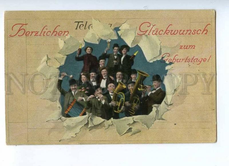 190235 BIRTHDAY Orchestra CHAMPAGNE Vintage COLLAGE postcard