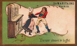 Victorian Trade Card Samaritaine Paris Danser Devant le Buffet L1