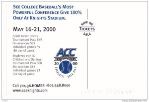 Advertisement, Baseball, ACC Baseball Championship, Knights Stadium, Charlott...