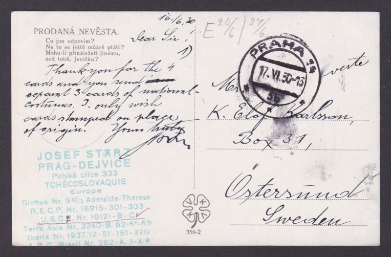 Postcard, National costume, Czechia, The Bartered Bride