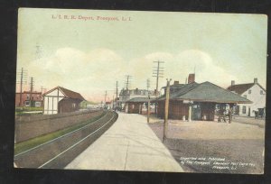 FREEPORT LONG ISLAND NEW YORK NY RAILROAD DEPOT TRAIN STATION VINTAGE POSTCARD