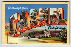 Greetings From Carmel California Large Big Letter Linen Postcard Curt Teich