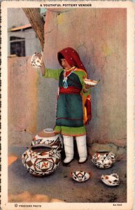 Linen Frashers Fotos Postcard A Youthful Pottery Vender Pueblo Indian New Mexico