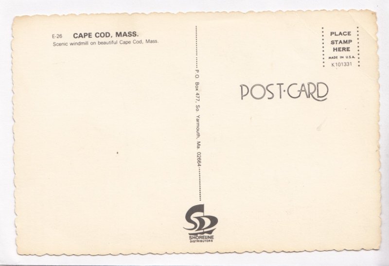 Cape Cod, Mass, Scenic windmill, unused Postcard