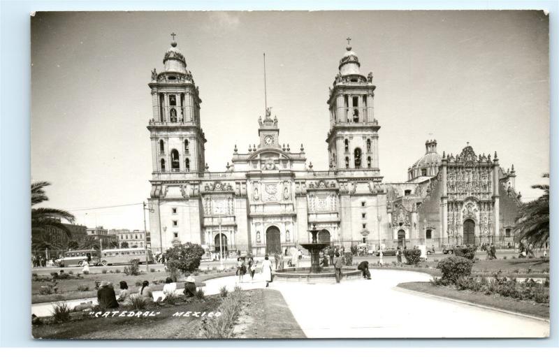 *Catedral Cathedral Church Mexico City old Buses Vintage Photo Postcard C81