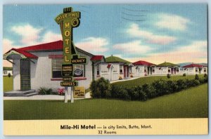 Butte Montana MT Postcard Mile-Hi Motel Garden Exterior Scene 1957 Vintage