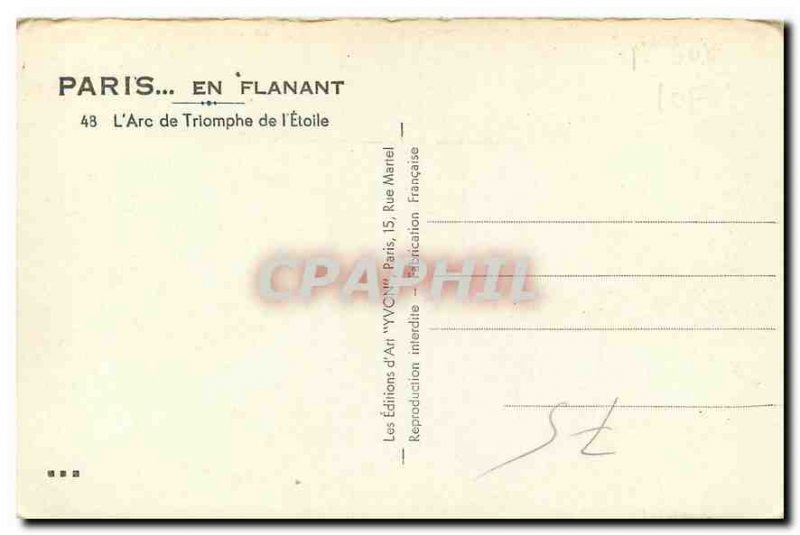 Old Postcard Paris Arc de Triomphe Etoile