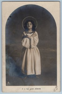 c1905 Religious Christian Child Jesus Cross #1 RPPC Photo Antique Postcard