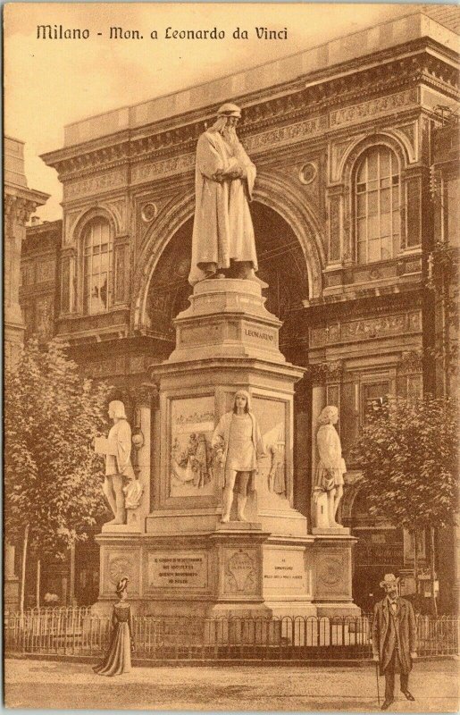 Milano Mon Leonardo Da Vinci Monument Statue Antique Postcard DB UNP Unused 